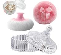 Large Body Powder Puff And Container - Glass Box with Applicator | Glass Powder Container With For Women Face Beauty Setting Wet Dry Makeup Travel Valentine's Day And Others