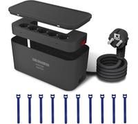 Large Cable Box With 5 Way Multiple Socket Strip With 3 Usb Charging Connections, Cable Storage Box Adapter (2500W), 200 Cm Cable, 29.5 X 14 X 14 Cm, Black