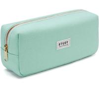Large Capacity Canvas Pencil Case With 3 Compartments, Large Pen Case, Desk Organizer, Green, Modern