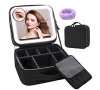 Large Capacity Cosmetic Bags with LED Lighted, Travel Makeup Bag with Adjustable Dividers, Cosmetic Storage Box with 3 Color Modes LED Lighted and Mirror (Black,with 20 Magnifying Glass)