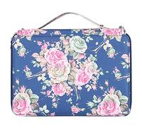 Large Capacity Pencil Case Rose Printed Multi Layer Zipper 252 Slots Portable Pen Holder Storage Pocket for Art Students Stationery Shops PU Material 20.5 x 28.5 x 10cm (Rose flower on blue