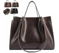 Large Capacity Slouchy Work Tote Bag with Zipper, Retro Women's PU Leather Tote, Modern Simple Fashion Work Cross Bag with Zipper (Brown-1)