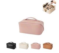 Large Capacity Travel Cosmetic Bag, 2022 New-Cosmetic Travel Bag, Leather Cosmetic Bag with Handle and Divider, Waterproof Portable Travel Makeup Bag Toiletry Bag, Cosmetic Bags for Women, Pink