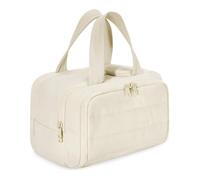 Large Capacity Wide-Open Travel Cosmetic Bag, 4-in-1 Puffy Multi-Functional Humidity Travel Cosmetic Bag, Waterproof Portable Pouch Open Flat Toiletry Bags for Women (Beige)
