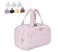 Large Capacity Wide-Open Travel Cosmetic Bag, Cureaway Travel Cosmetic Bag, Multi-Functional Waterproof Toiletry Organizer, Lightweight Large 4 Compartments, Separate Wet and Dry Areas (Pink)
