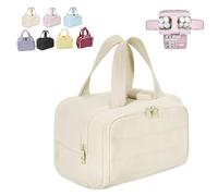 Large Capacity Wide-Open Travel Cosmetic Bag, Cureaway Travel Cosmetic Bag, Multi-Functional Waterproof Toiletry Organizer, Lightweight Large 4 Compartments, Separate Wet and Dry Areas (Off-White)