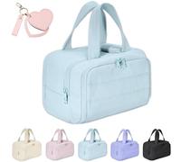 Large Capacity Wide-Open Travel Cosmetic Bag,Hanging Makeup Bag Travel Cosmetic Bag (Blue)