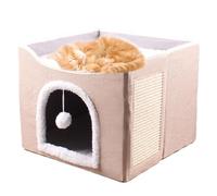 Large Cat Cave, Foldable Kitten House Bed, (16.14x16.14x13.78 inches) Cozy Sleeping Tent (Plush Ball, Scratch Pad), for Kittens, Puppies, Small Pets, Indoor Rest & Play