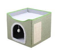 Large Cat Cave, Foldable Kitten House Bed, Cute Sleeping Condo Tent, Plush Ball and Scratch Pad Included, Cube House for Cats, Kittens, Puppies, and Small Animals
