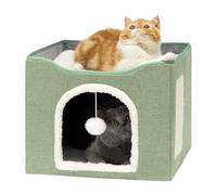 Large Cat Cave, Foldable Sleeping House, Cozy Tent Condo, Soft Felt, Cube Bed With Plush Ball And Scratch Pad, Warm Pet Shelter For Kittens, Puppies, Small Animals