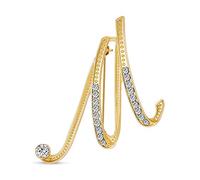 Bling Jewelry Large Déclaration ABC Pave Crystal Cursive Script Monogram Letters Alphabet Initial M Scarf Lapel Pin Brooch for Women Yellow Gold Plated