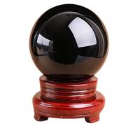 Large Decorative Black Obsidian Crystal Ball with Wooden Stand, Divination Spheres for, Feng Shui,Home Art Decoration,16cm