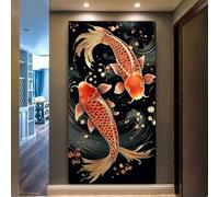 Large Diamond Painting pour Adultes,DIY Koï rouge Diamond Painting Kit Complet,5D Square Broderie diamant Cristal Strass Point de Croix Artisanat Maison Décor 50x120cm