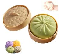 Large Dumpling Squishy Toy with Steamer Box - Jumbo Soft Slow-Rising Stress Relief Ball for Adults, Extra Large Squeeze Sensory Fidget for Anxiety, Relaxation & Desk Décor(Green)
