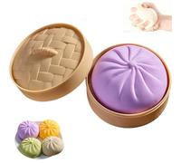 Large Dumpling Squishy Toy with Steamer Box - Jumbo Soft Slow-Rising Stress Relief Ball for Adults, Extra Large Squeeze Sensory Fidget for Anxiety, Relaxation & Desk Décor(Blue)