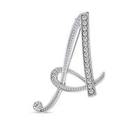 Large Épingle À Revers pour Femme ABC en Cristal Pavé Lettres Monogrammes Alphabet Alphabet Initiales A Plaqué Argent