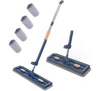 Large Flat Mop,Serpillère avec Fonction Essorage,Balai Plat Microfibre ,360° Rotation Balai Serpillère Absorbant avec 4
