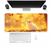 Large Gaming Mouse Mat Maple Leaf Cat, Mouse Pad 1000x500mm, Computer Keyboard Mousepad Extended Desk Mat, Soft Smooth Surface and Anti-Slip Rubber Base for Office/Gaming