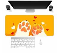 Large Gaming Mouse Mat Yellow Cat Paws, Mouse Pad 800x300mm, Computer Keyboard Mousepad Extended Desk Mat, Soft Smooth Surface and Anti-Slip Rubber Base for Office/Gaming