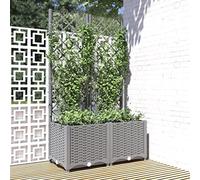 Large Garden Planter with Trellis for Climbing Plants, Light Grey Outdoor Flower Box with Attached Lattice Support, Durable PP Material, Size 80x40x136 cm for Patio, Balcony, and Yard Decor