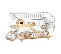 Large Hamster Cage - 17.7x11.8x13.5 In | Detachable Acrylic Pet Habitat | Small Animal Enclosure With Wheel Ladder House | Transparent Double Layer Crate | Indoor Outdoor Travel Play Home For Mouse Fe