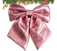 Large Handmade Christmas Glitter Sequin Bow Door and Tree Ornament | 13.78x15.75-inch Sequined Cloth Christmas Bow With Pearl Cotton. Giant Sparkly Holiday Ornament For Doors, Porches, Trees & F