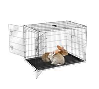 Large Heavy-Duty Small Animal Cage, Folding Pet Crate with Leak-Proof Tray, Double Door, Reinforced Steel Mesh for Rabbits, Guinea Pigs, Chinchillas, Indoor/Outdoor, Size: 121×76.5×81cm