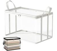 Large Heavy Duty Thick Plastic Clear Storage Box with Hinged Lid, Zipper Closure, Reinforced Handles, Waterproof Stackable Organizer Tote for Camping, Moving, Dorm, Closet and Home (White A,2 Pcs)