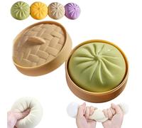 Large Mystery Dumpling Squishy Stress Ball, Dumpling Squishy Toy Mystery Box, Glitter Dumpling Squishy with Steamer Box, Food Steamer Stretchy Desk Toys (A-4)