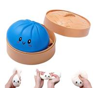 Large Mystery Dumpling Squishy Stress Ball, Dumpling Squishy Toy Mystery Box, Glitter Dumpling Squishy with Steamer Box, Food Steamer Stretchy Desk Toys (B-4)