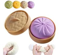 Large Mystery Dumpling Squishy Stress Ball, Dumpling Squishy Toy Mystery Box, Glitter Dumpling Squishy with Steamer Box, Food Steamer Stretchy Desk Toys (A-3)