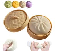 Large Mystery Dumpling Squishy Stress Ball, Dumpling Squishy Toy Mystery Box, Glitter Dumpling Squishy with Steamer Box, Food Steamer Stretchy Desk Toys (A-1)