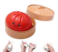 Large Mystery Dumpling Squishy Stress Ball, Dumpling Squishy Toy Mystery Box, Glitter Dumpling Squishy with Steamer Box, Food Steamer Stretchy Desk Toys (B-3)