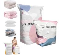 Large No-Pump 3D Vacuum Storage Bags 3-Sec Fast Compression, Press & Seal Roll-Up Compression Bags, Thickened Reusable Space Saver for Clothes, Duvets, Bedding & Travel (M+L)