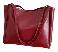 Large PU Tote Bag Women 36cm Zipper Top(Red)