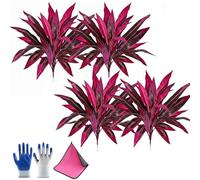 Large Realistic Artificial Boston Fern and Dragon's Blood Tree Plants, 24" UV Resistant Fake Outdoor Red Cordyline Ti Plants, Vibrant Pink Purple Faux Foliage for Garden Yard Home Porch Decor (4PCS)