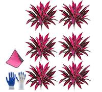 Large Realistic Artificial Boston Fern and Dragon's Blood Tree Plants, 24" UV Resistant Fake Outdoor Red Cordyline Ti Plants, Vibrant Pink Purple Faux Foliage for Garden Yard Home Porch Decor (6PCS)
