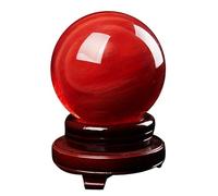 Large Red Crystal Sphere Ball, Crystals Gemstone Sphere with Wood Stand,Melting Quartz Ruby Ball for Home Decorative Divination Feng Shui,6.3"(16cm)