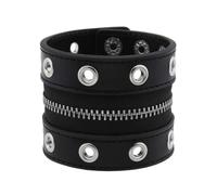 Large sangle élégante punk rock en cuir PU souple avec clous métalliques et fermeture éclair - Accessoire punk tendance avec fermeture éclair, Noir , Taille unique