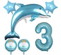 Large Set Of Dolphin Balloons Number 3 Xxl Blue, Seashell Shaped Balloons Happy Birthday, Girl'S 3Rd Birthday, Theme Party, Decoration, Sea, Sea Animals