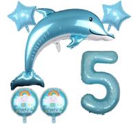 Large Set Of Dolphin Balloons, Xxl Number 5 Blue Number Balloons, Shell Balloons Movie Happy Birthday, 5Th Birthday Child Girl, Theme Party, Decoration, Sea, Sea Animals