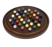 Large Solitaire Game Handmade Solid Wooden Marble Board Game Set with 36 Natural Marble Marbles Classic Thick Round Board Games for Adults Game Night (Small, Walnut)