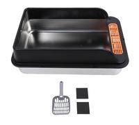 Large Stainless Steel Cat Litter Box, High Sided Metal Kitty Litter Tray with Top Entry and Litter Filter Pedal, Anti Splashing Enclosed Cat Toilet for Indoor Cats Includes Shovel (Grand :