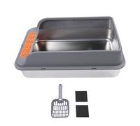 Large Stainless Steel Cat Litter Box, High Sided Metal Kitty Litter Tray with Top Entry and Litter Filter Pedal, Anti Splashing Enclosed Cat Toilet for Indoor Cats Includes Shovel (Grand :