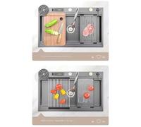 Large Stainless Steel Kitchen Sink Hidden Flying Rain Waterfall Sink With Knife Holder And Various Accessories(86/100 * 52cm)(86 * 52cm)