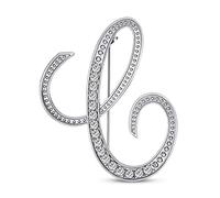 Large Statement Abc Pave Crystal Cursive Script Monogram Letters Alphabet Initial C Scarf Lapel Pin Brooch For Women Silver Plated