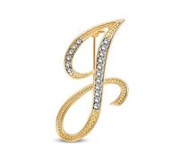Large Statement Abc Pave Crystal Cursive Script Monogram Letters Alphabet Initial J Scarf Lapel Pin Brooch For Women Yellow Gold Plated