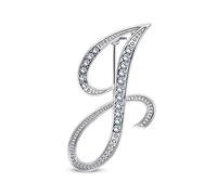 Bling Jewelry Large Statement ABC Pave Crystal Cursive Script Monogram Letters Alphabet Initial J Scarf Lapel Pin Brooch for Women Silver Plated