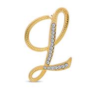 Bling Jewelry Large Statement ABC Pave Crystal Cursive Script Monogram Letters Alphabet Initial L Scarf Lapel Pin Brooch for Women Yellow Gold Plated