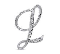 Large Statement Abc Pave Crystal Cursive Script Monogram Letters Alphabet Initial L Scarf Lapel Pin Brooch For Women Silver Plated
